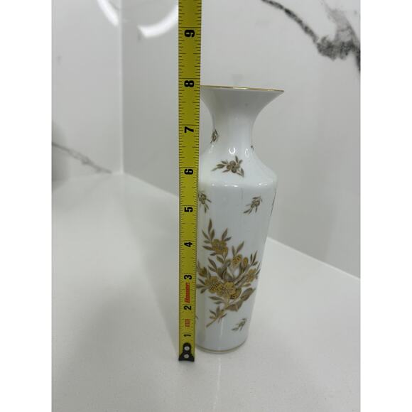 Jaeger & Co. Porcelain Gold & Gray Flower Vase 8" - Picture 2 of 4